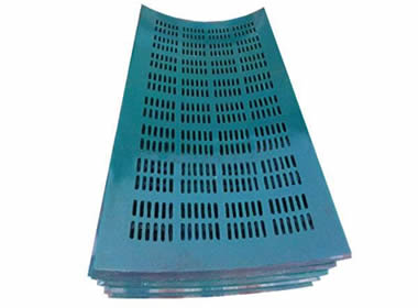 Several pieces of blue slot polyurethane trommel screens on the white background.