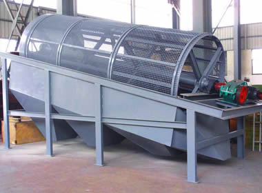A trommel screen with woven vibrating screen mesh on the ground.